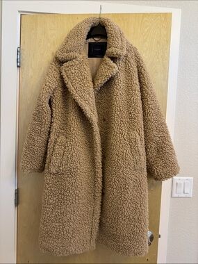 Lucky Brand Women's Camel Teddy Coat - Plush Oversized Sherpa Jacket
